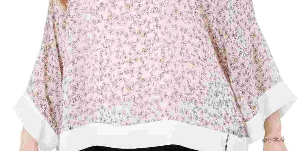 Tommy Hilfiger Women's Plus Size Printed Chiffon Top Pink Size 0X