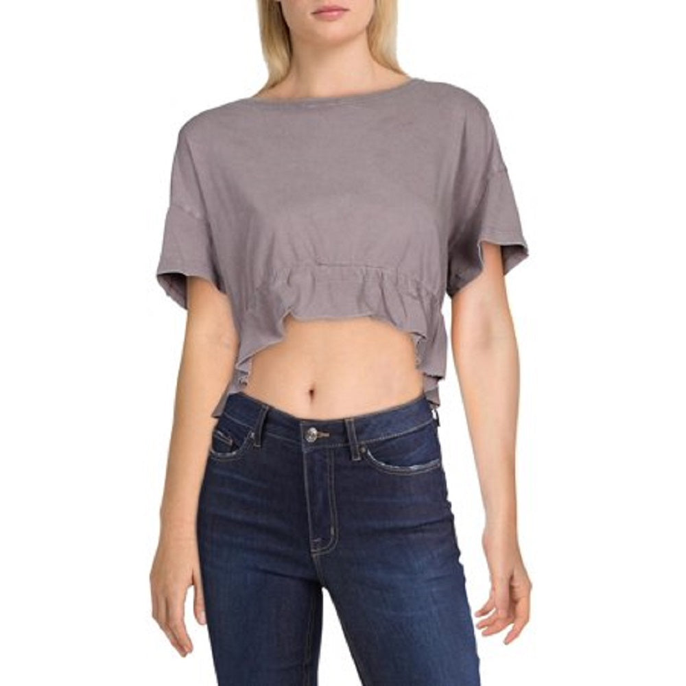 Free People Women's Acadia Cotton Ruffled Crop Top Gray Size Small - Ruumur