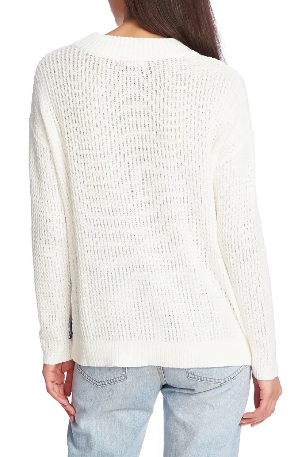 1.STATE Women's Multicolor Stripe Loop Stitch Sweater Ivory White