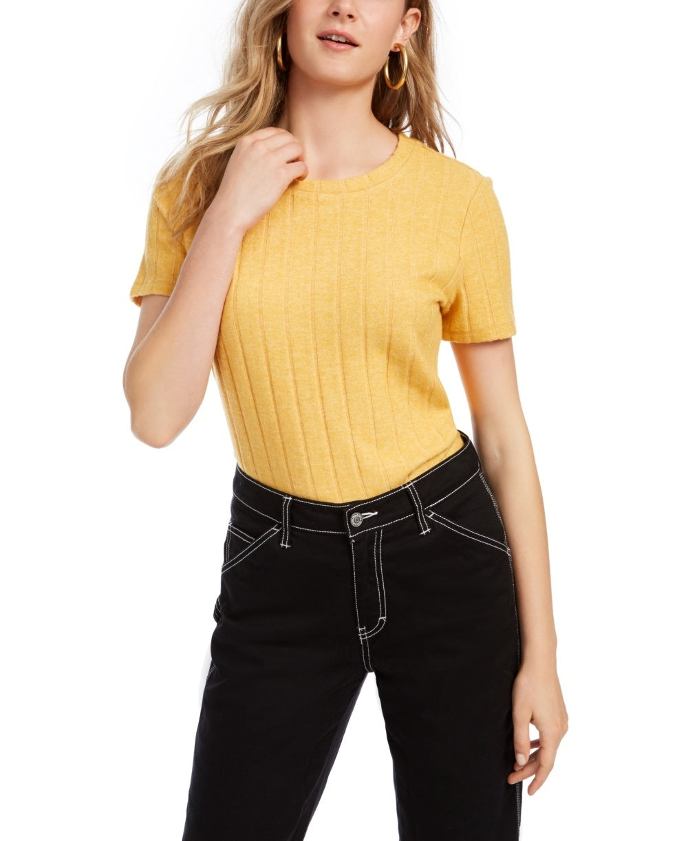 Crave Fame Juniors' Cozy Ribbed Top Yellow Size Medium