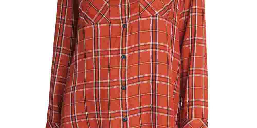 Sanctuary Women's New Generation Plaid Boyfriend Blouse Orange Size Small