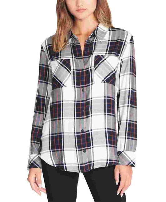 Sanctuary Women's New Generation Plaid Boyfriend Blouse White Multi Size X-Small