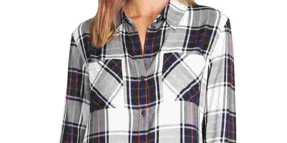 Sanctuary Women's New Generation Plaid Boyfriend Blouse White Multi Size X-Small