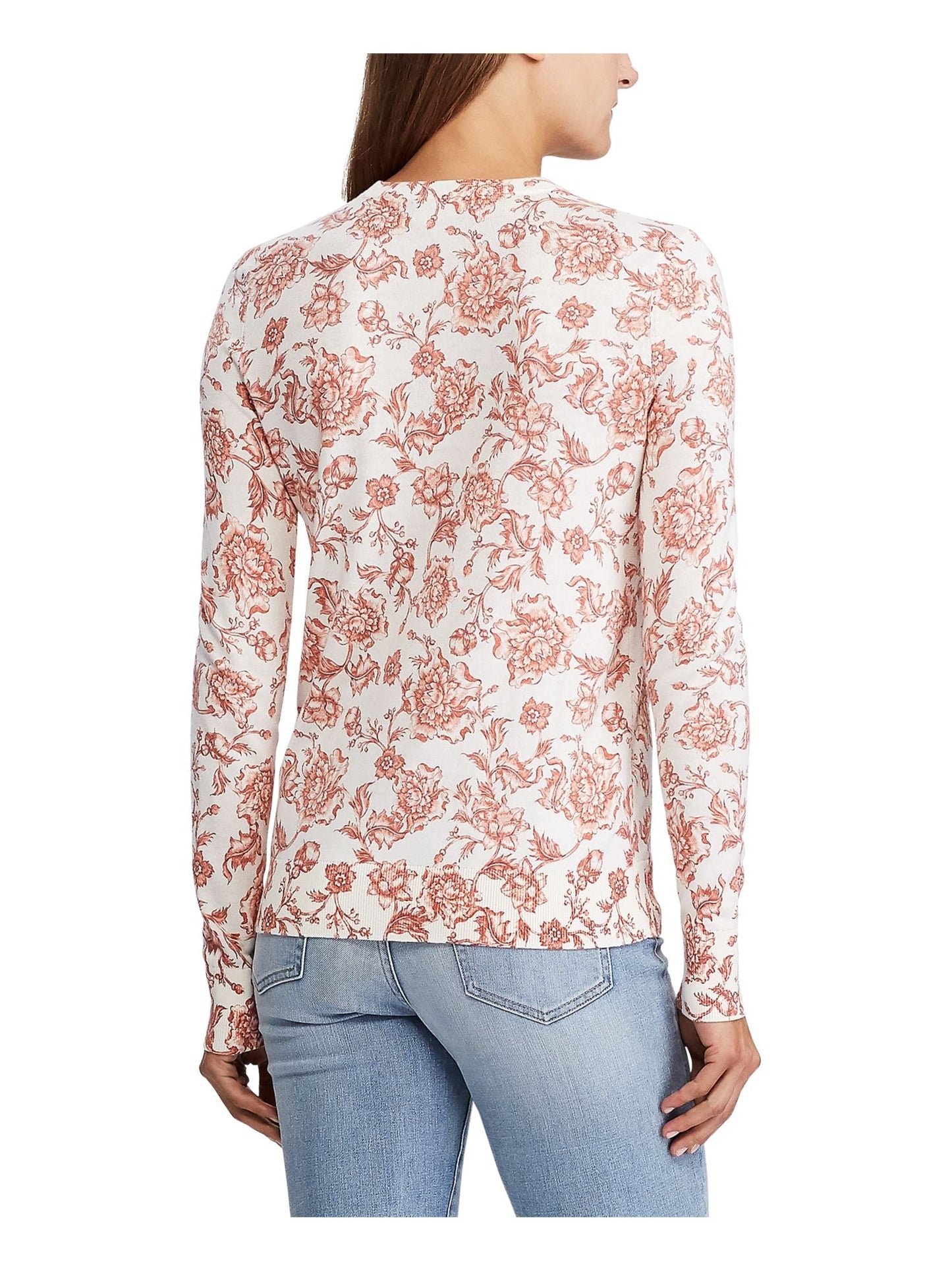 Ralph Lauren Women's Floral Long Sleeve Jewel Neck Top Brown Size Small