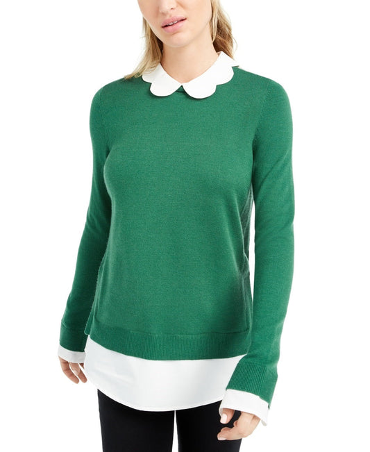 Maison Jules Women's Long Sleeve Peter Pan Collar Blouse Wear To Work Top Green Size Large