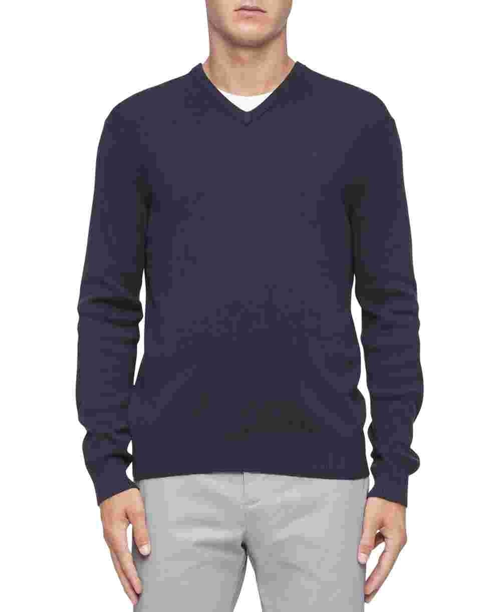 Calvin Klein Men's Ribbed Trim V Neck Pullover Sweater Blue Size X-Large