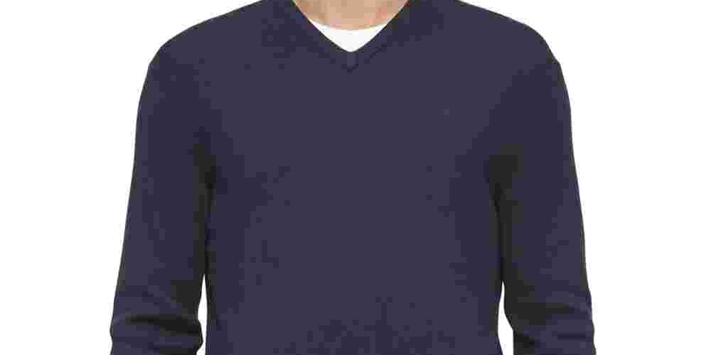 Calvin Klein Men's Ribbed Trim V Neck Pullover Sweater Blue Size X-Large