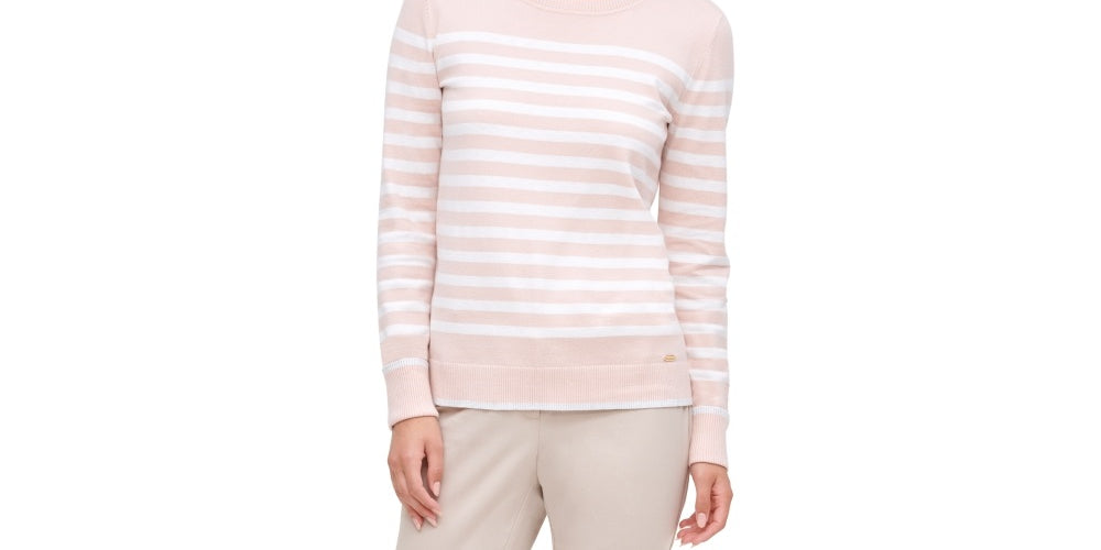 Calvin Klein Women's Striped Crewneck Sweater Pink Size X-Large