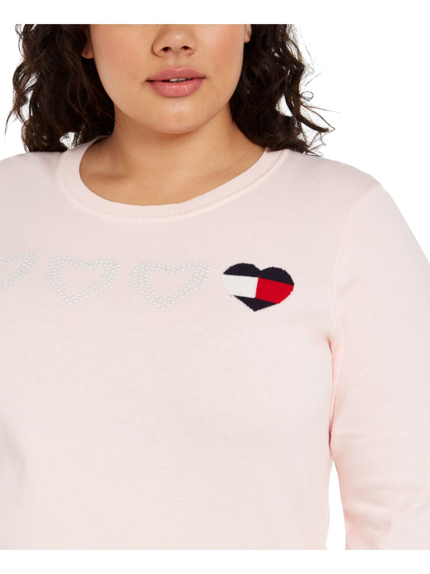 Tommy Hilfiger Women's Hearts Pullover Sweater Pink Size 0X