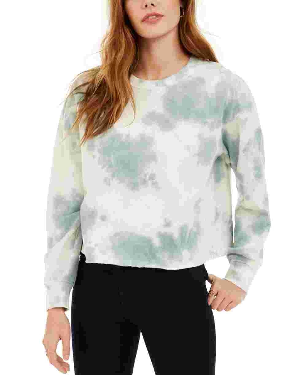 Hippie Rose Juniors' Tie-Dye Cropped Sweatshirt Green Size Large