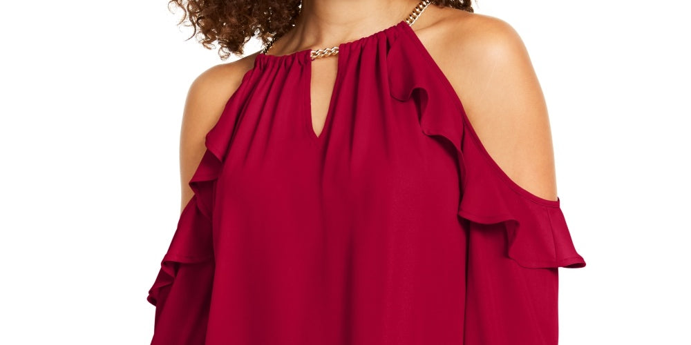 Thalia Sodi Women's Ruffled Cold-Shoulder Top   Red Size Medium