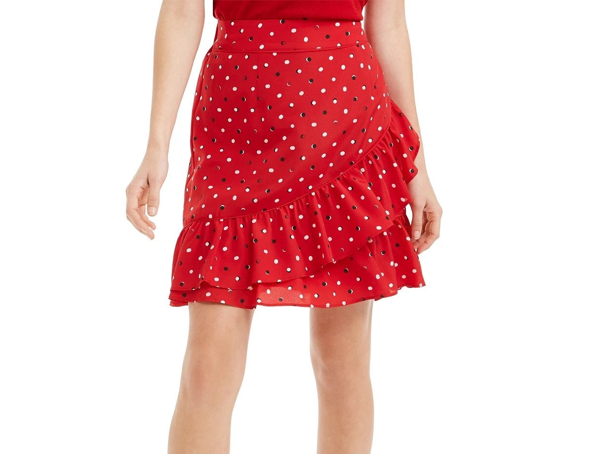 Maison Jules Women's Ruffled Polka Dot Short Ruffled Skirt Red Size Small