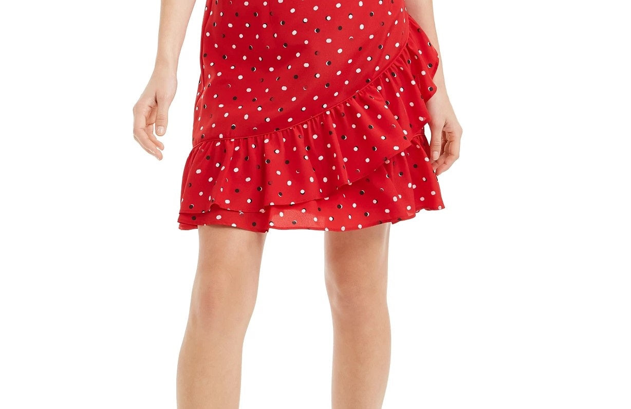 Maison Jules Women's Ruffled Polka Dot Short Ruffled Skirt Red Size Small