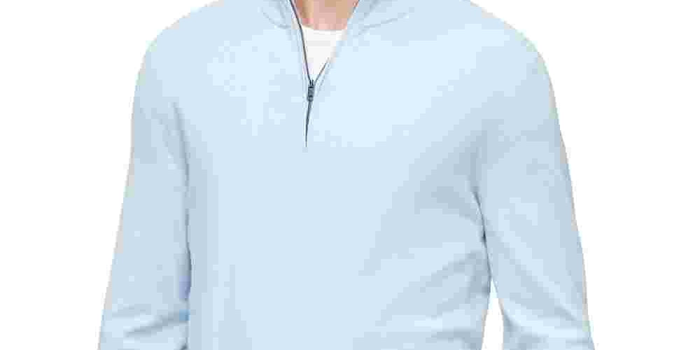 Calvin Klein Men's Ribbed Contrast Trim 1/4 Zip Pullover Blue Size X-Large