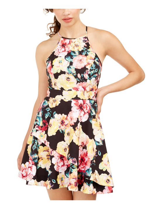 Speechless Women's Floral Halter Fit & Flare Dress Black Size 1