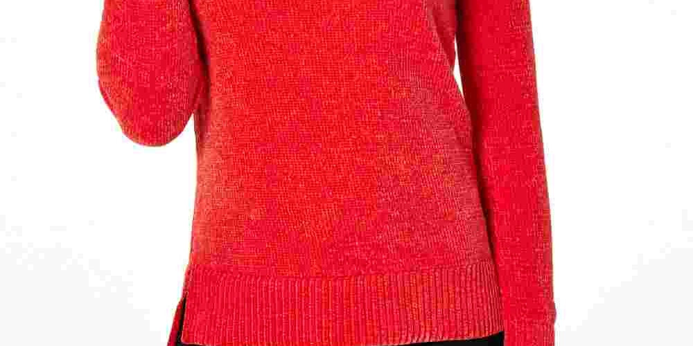 Maison Jules Women's Long Sleeve V Neck Hoodie Sweater Red Size Small