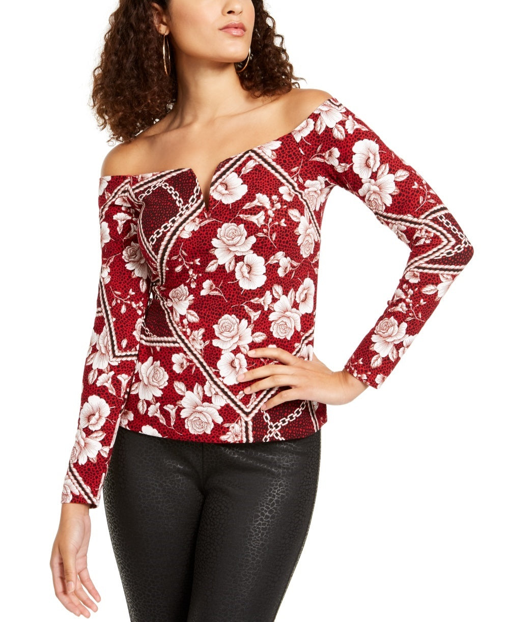 Thalia Sodi Women's Sweetheart Neck Printed Top Red Size X-Large