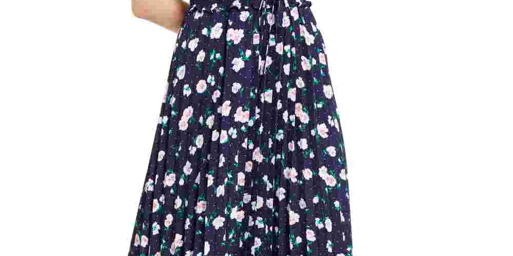 Maison Jules Women's Navy Floral Below The Knee Peasant Skirt Navy Size X-Small