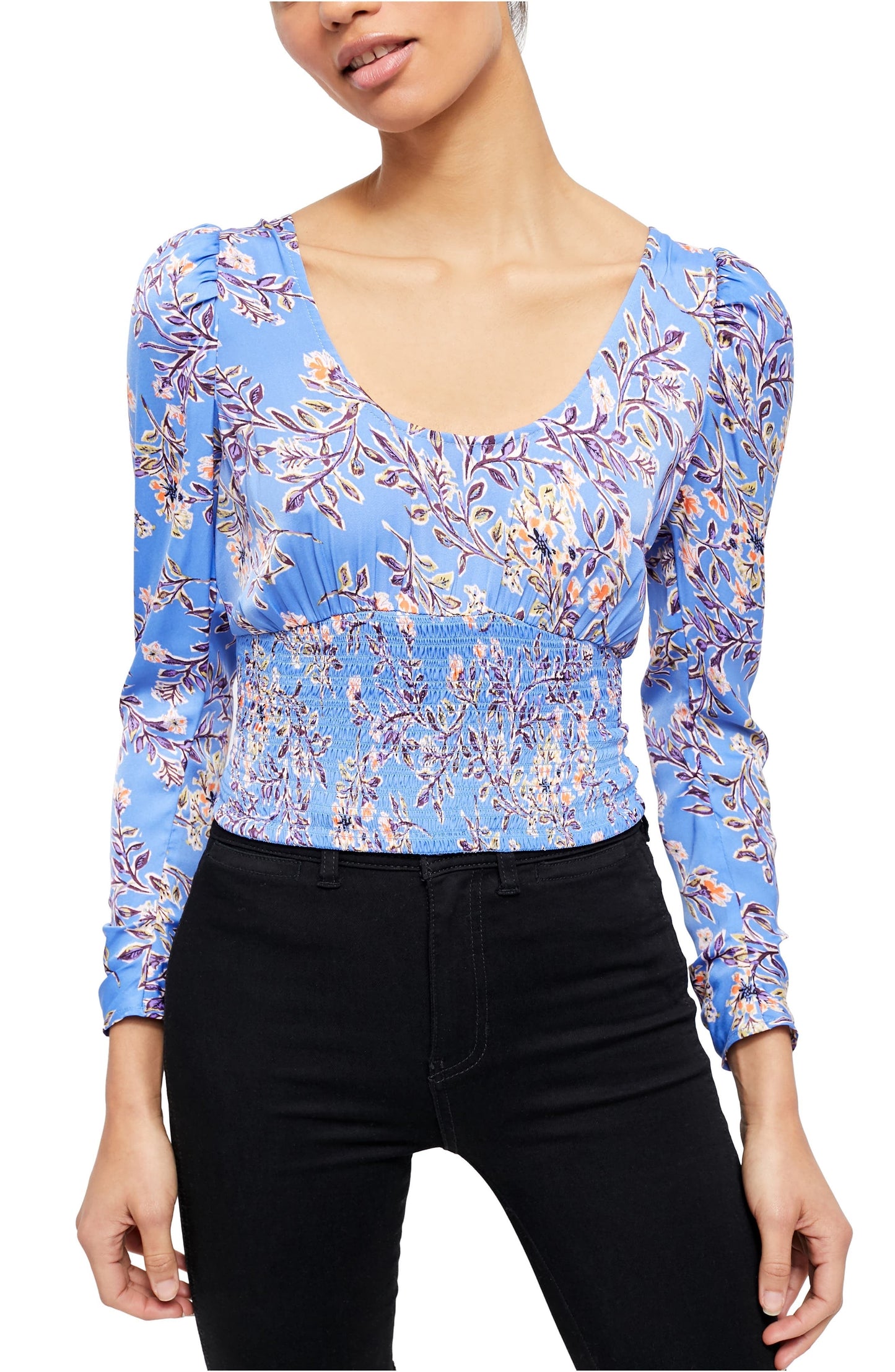 Free People Women's Santiago Print Blouse Navy Size Small - Ruumur