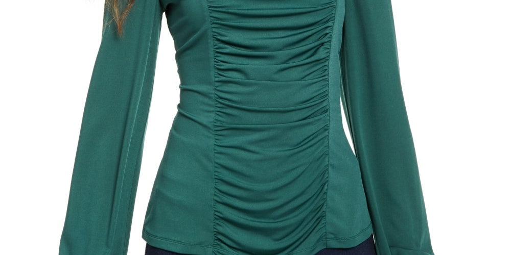 Thalia Sodi Women's Ruched Square Neck Top Green Size Medium