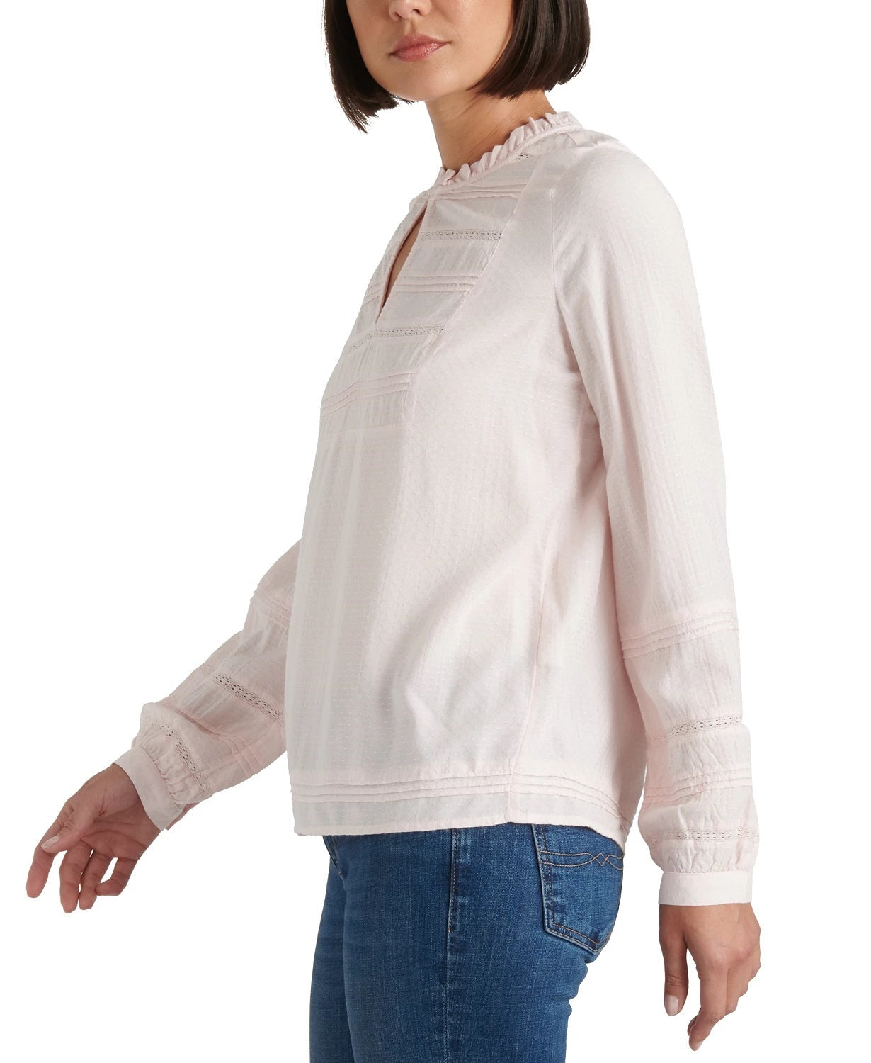 Lucky Brand Women's Kourtney Long Sleeve Dobby Top Pink Size Small