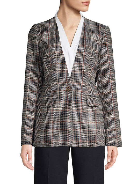 Calvin Klein Women's Plaid Tweed Blazer Brown Size 16