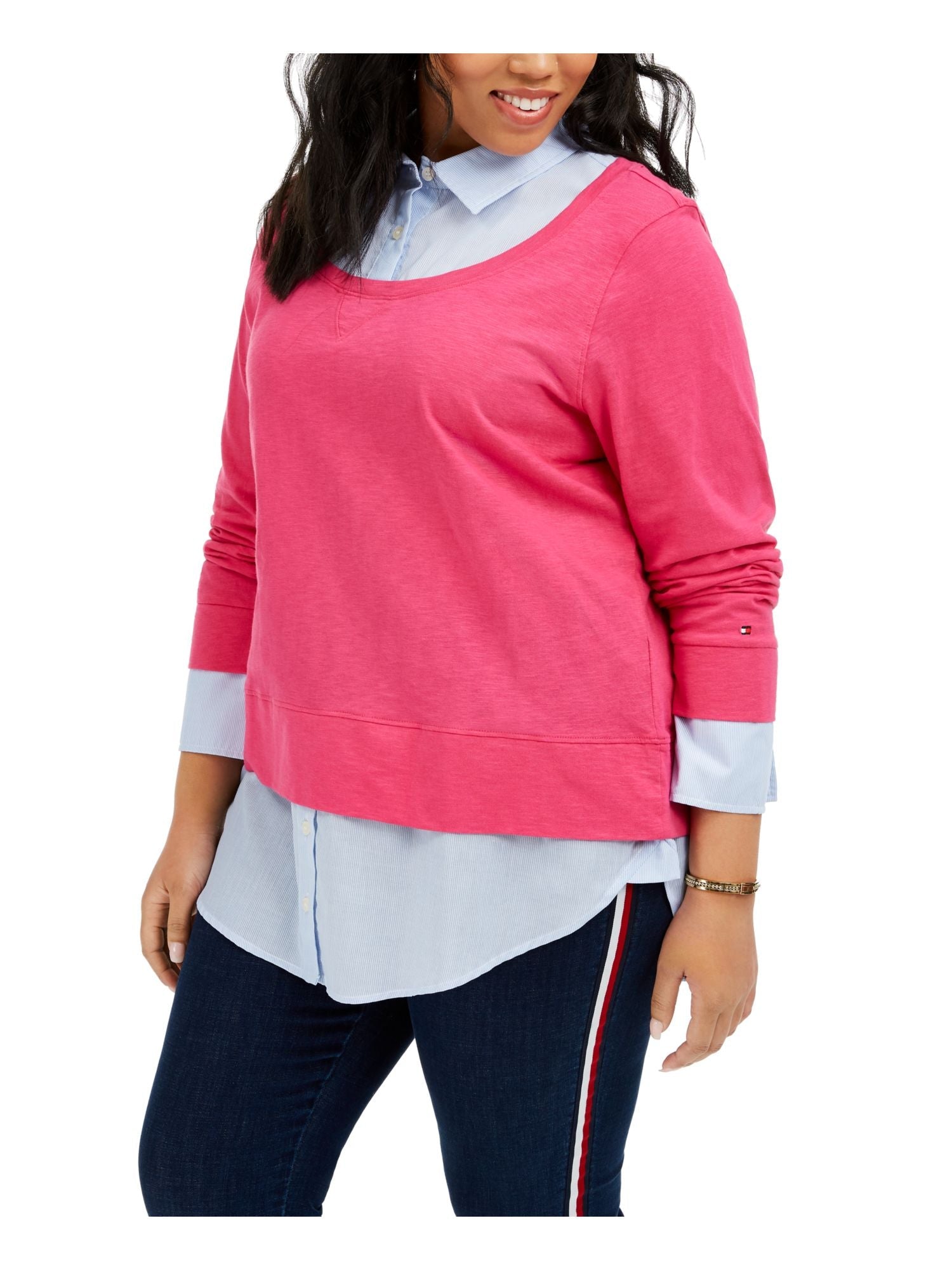 Tommy Hilfiger Women's Long Sleeve Collared Blouse Pink Size 0X
