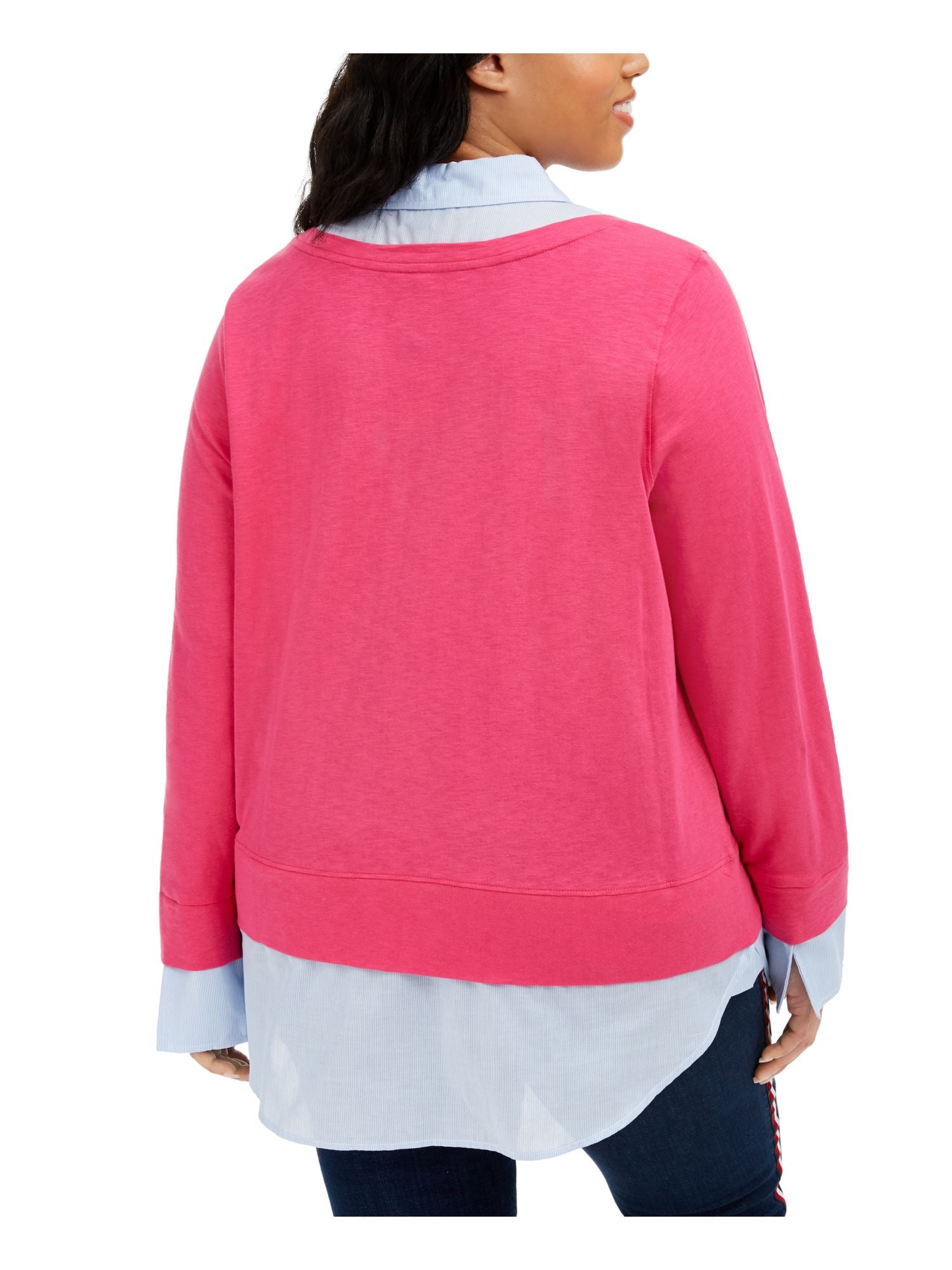 Tommy Hilfiger Women's Long Sleeve Collared Blouse Pink Size 0X