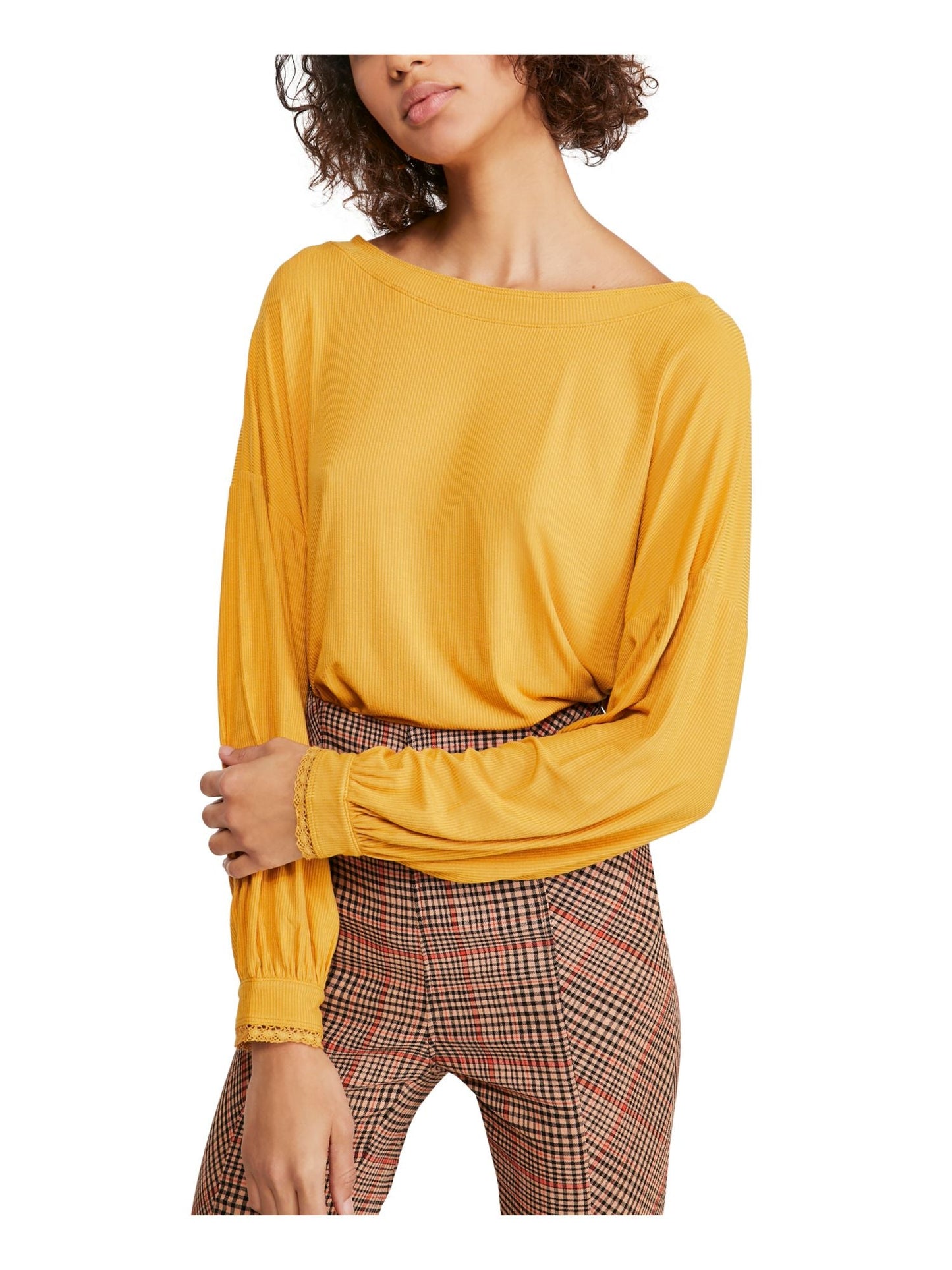 Free People Women's Long Sleeve V Neck Top Yellow Size Small