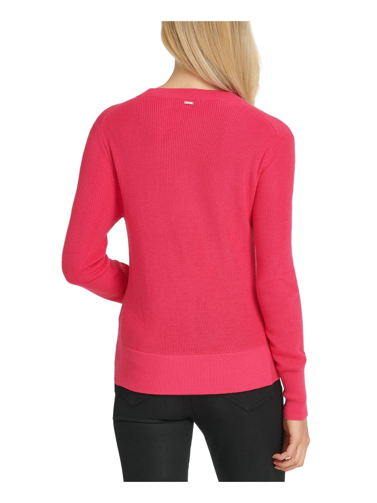 DKNY Women's Twist Front Long Sleeve Jewel Neck Sweater Pink Size X-Small