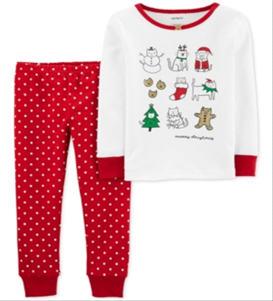 Carter's Baby Girl's 2 Pc Meowy Christmas Snug Fit Cotton Pajamas Set White Size 18MOS