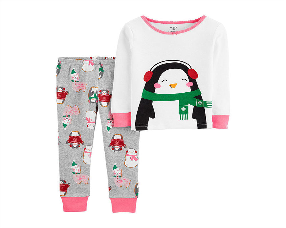 Carter's Baby Girl's 2pc Holiday Penguin Pajamas Set White Size 18 Months