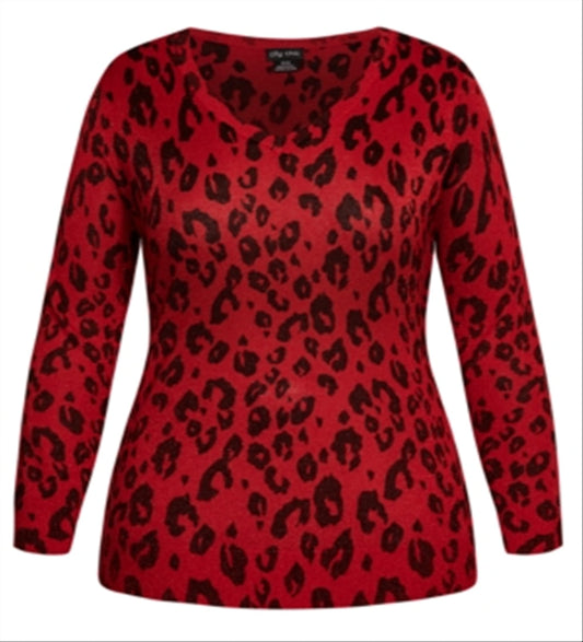 City Chic Women's Plus Trendy Leopard Print Sweater Red Size X-Small