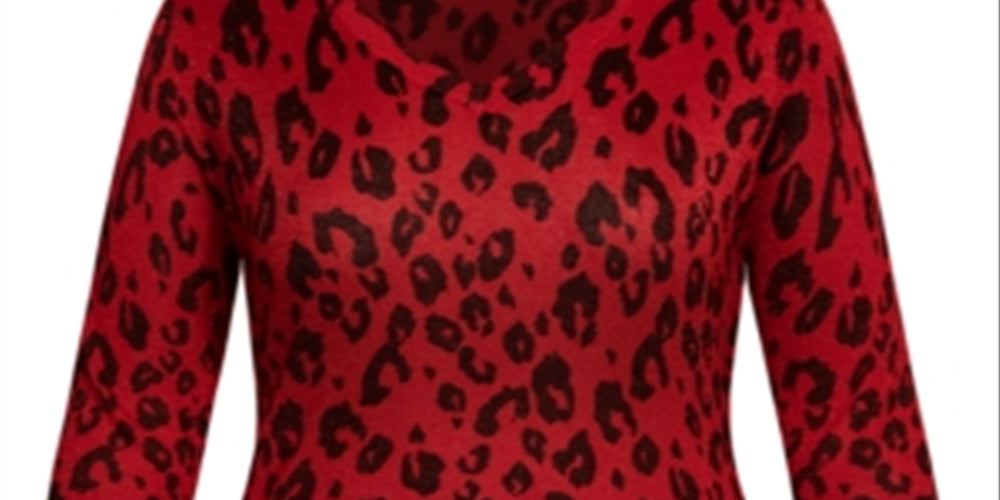 City Chic Women's Plus Trendy Leopard Print Sweater Red Size X-Small