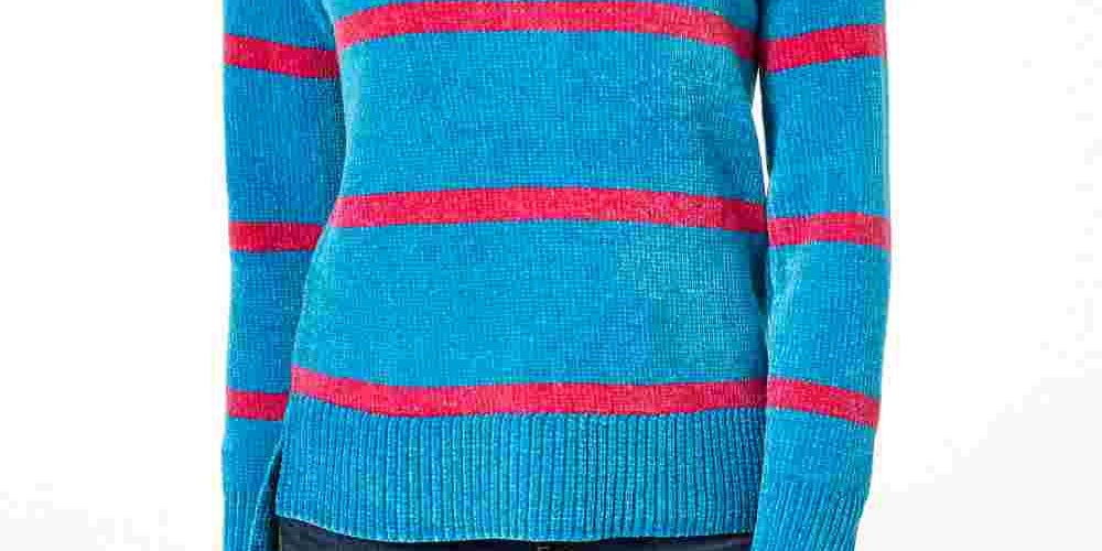 Maison Jules Women's Striped Chenille Sweater Blue Size Small