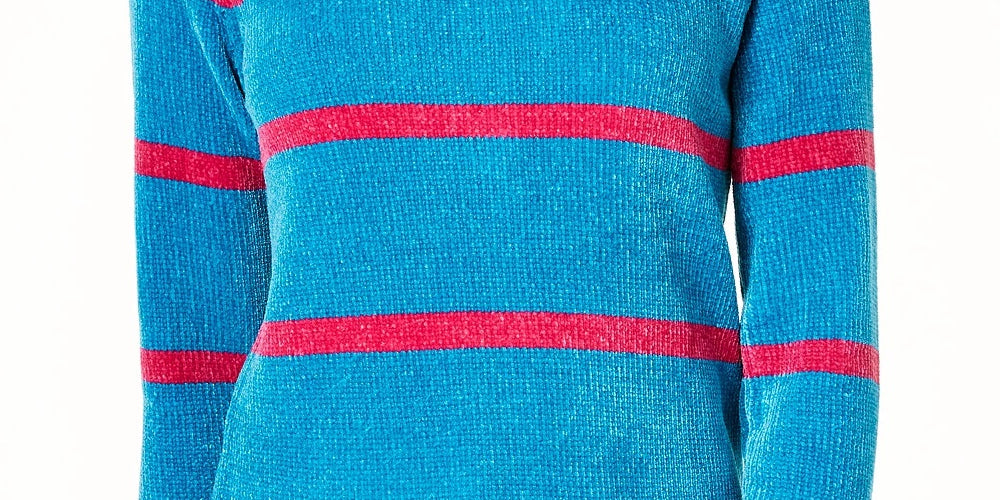 Maison Jules Women's Striped Long Sleeve Jewel Neck Sweater Blue Size X-Small