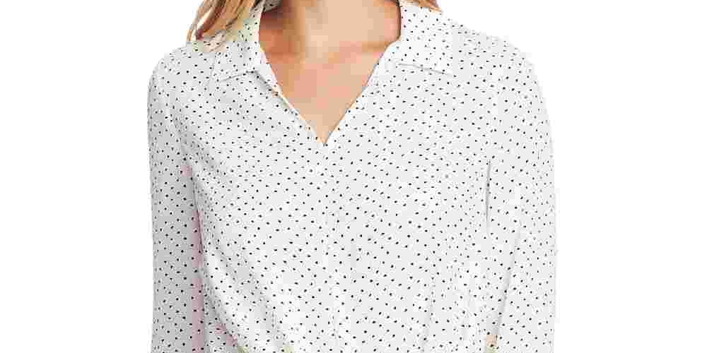 Vince Camuto Women's Ditsy Fragments Belted Blouse White Size Large