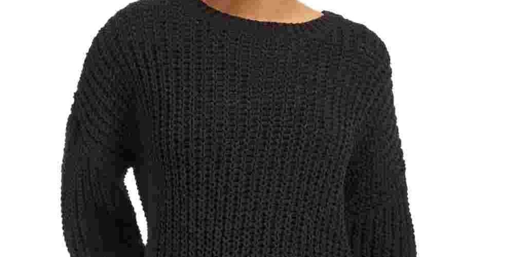 WYNTER Women's Pointelle Hem Chenille Sweater Black Size Extra Large