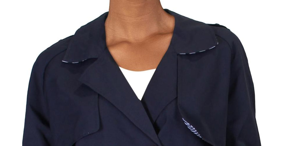 Maison Jules Women's Crop Cold Weather Trench Jacket Blue Size Medium