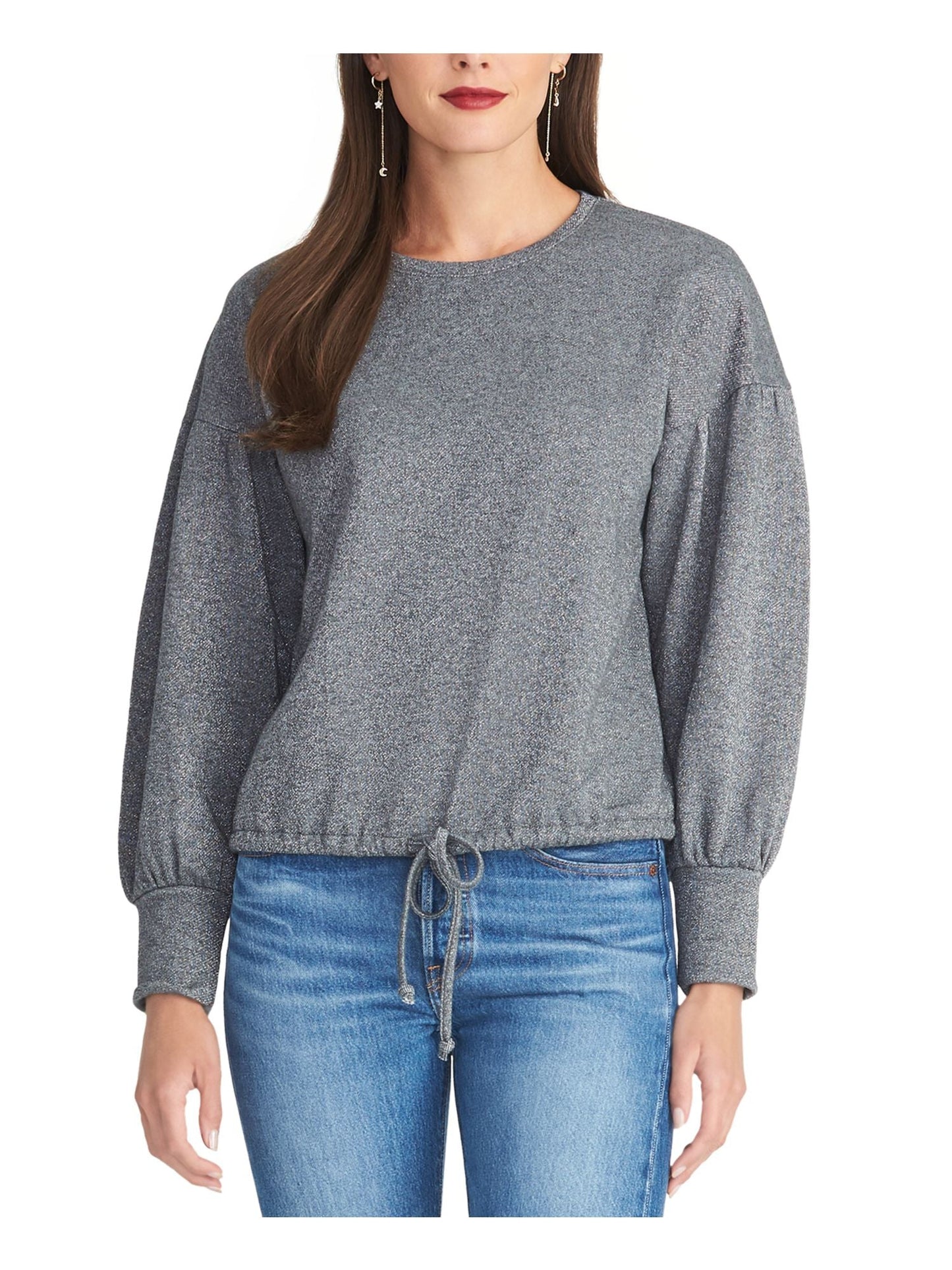 Rachel Roy Women's Elizabeth Bishop Sleeves Metallic Sweater Gray Size Small