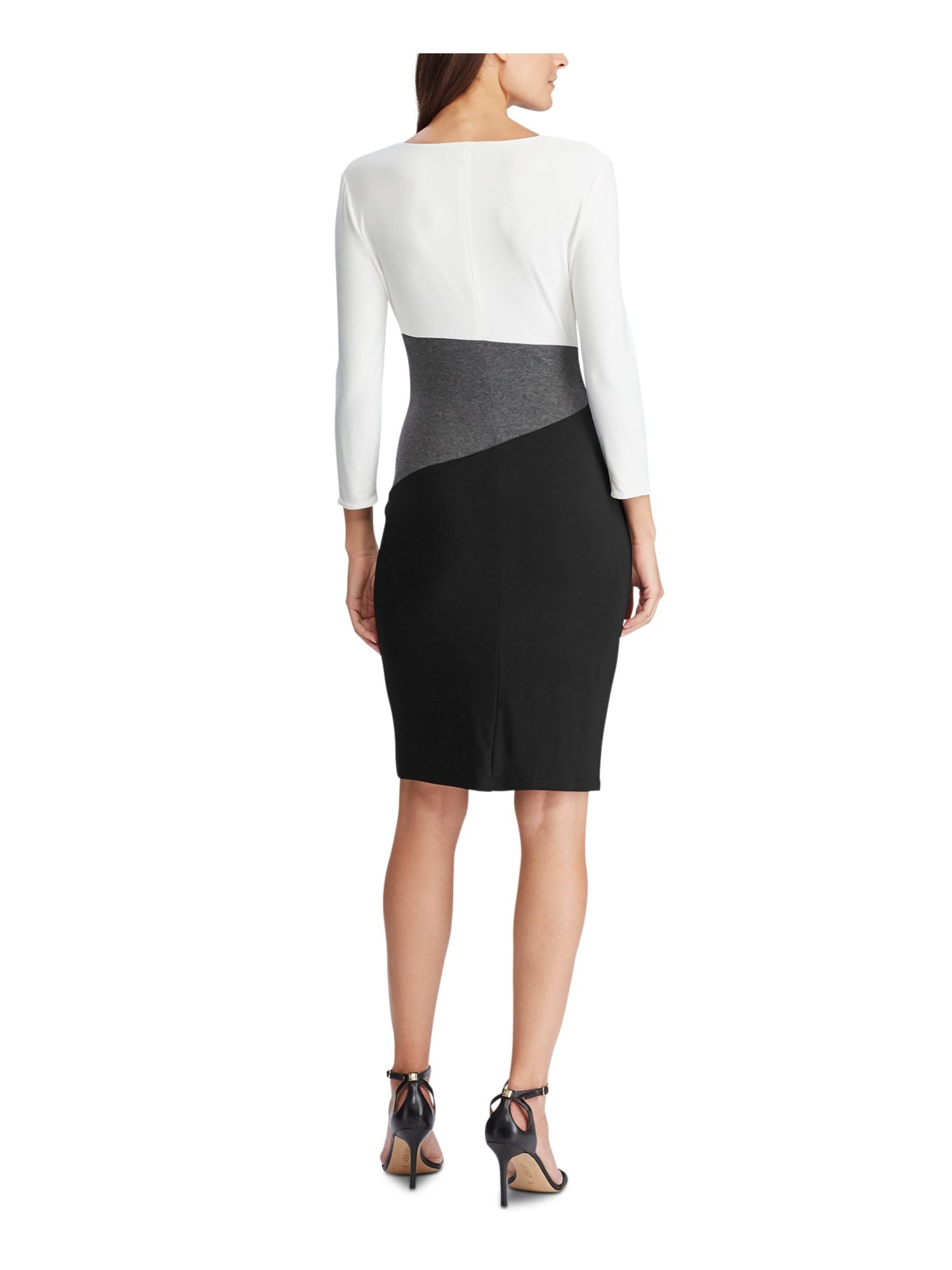 Ralph Lauren Women's Color Block Long Sleeve V Neck Knee Length Sheath Wear to Work Dress Black Size 8