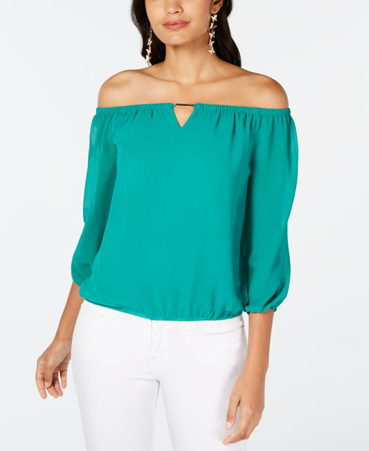 Thalia Sodi Women's Off The Shoulder Keyhole Blouse Green Size Small