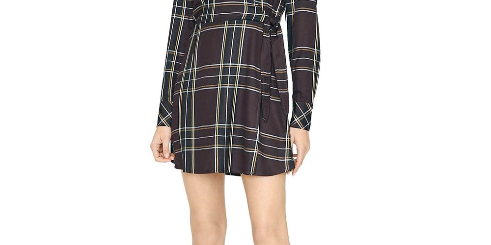 Sanctuary Women's Upbeat Faux Wrap Plaid Party Dress Purple Size 2