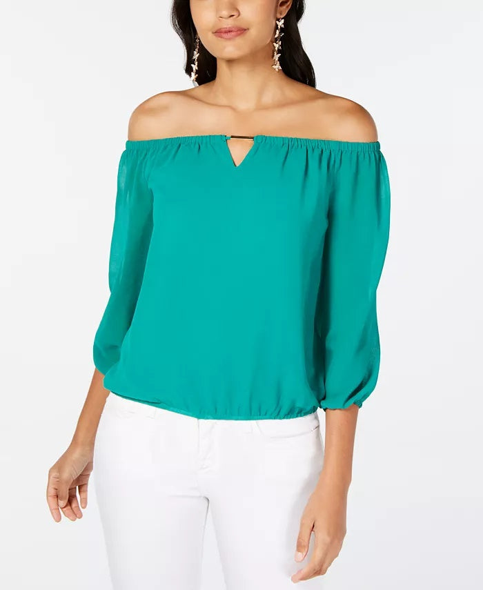 Thalia Sodi Off-The-Shoulder Keyhole Blouse  Green Size XX-Large