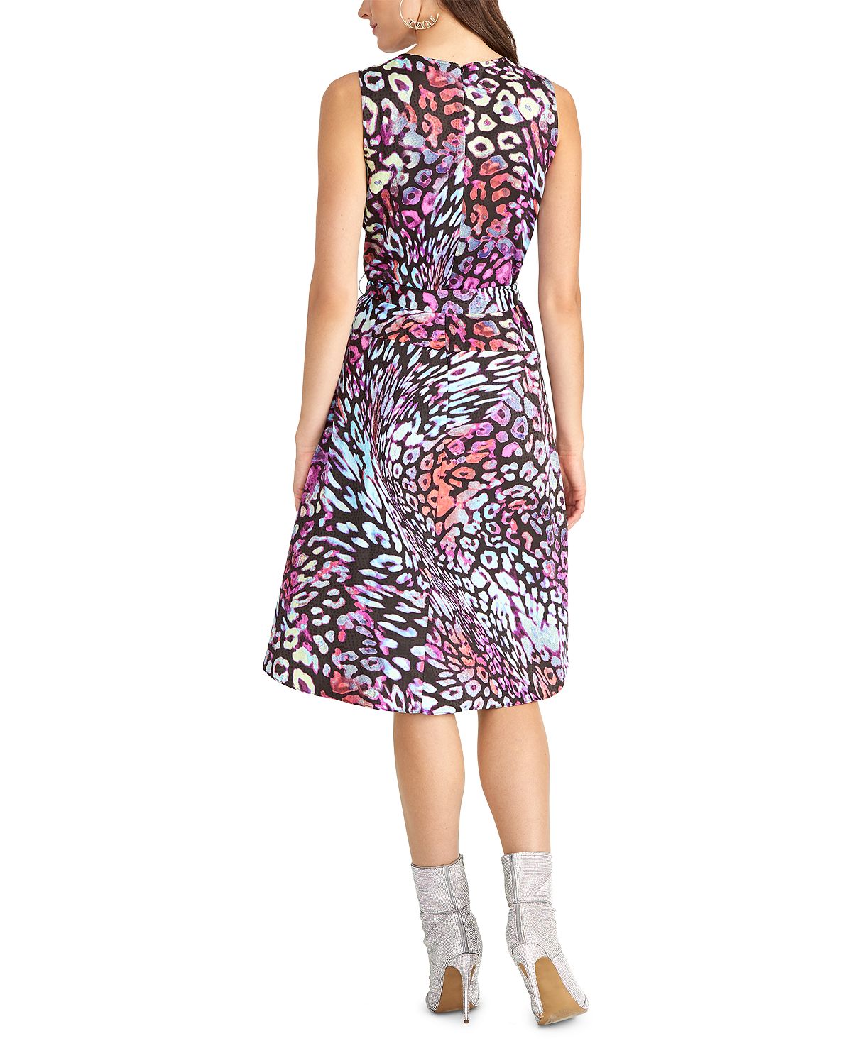 Rachel Roy Women's Tie Printed Sleeveless Keyhole Below the Knee Party Fit Flare Dress Black Size 4