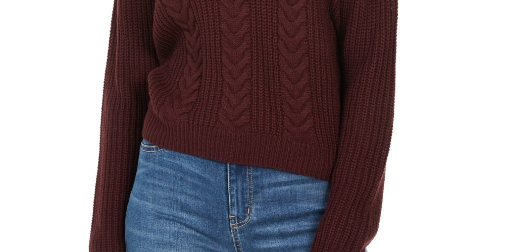 Crave Fame Women's Lace Up Back Cable Sweater Wine Size X-Small