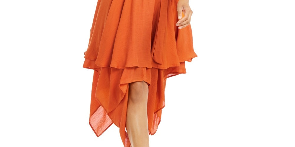 Thalia Sodi Women's Chain-Strap Layered-Hem Dress Orange Size Medium