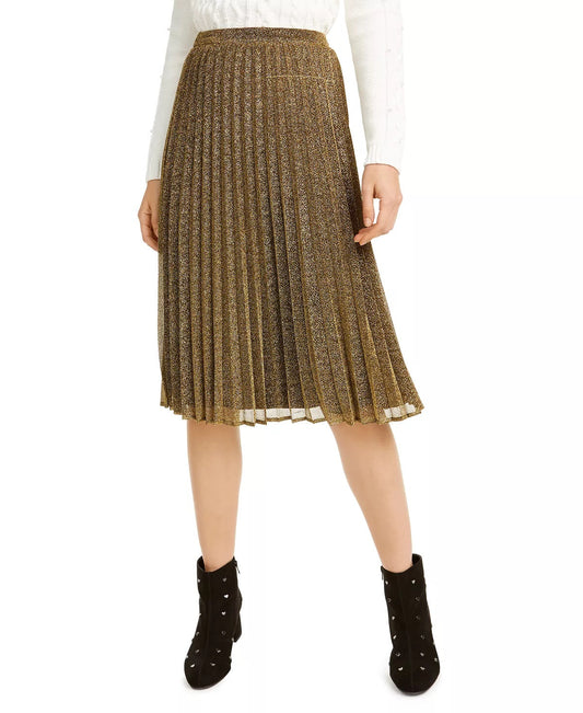 Maison Jules Women's Gold Glitter Below The Knee Accordion Pleat Evening Skirt Gold Size X-Large