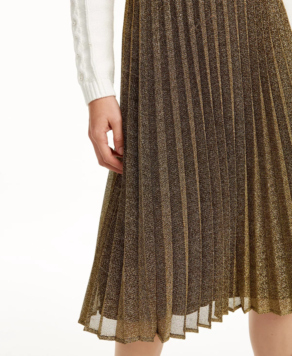 Maison Jules Women's Gold Glitter Below The Knee Accordion Pleat Evening Skirt Gold Size X-Large