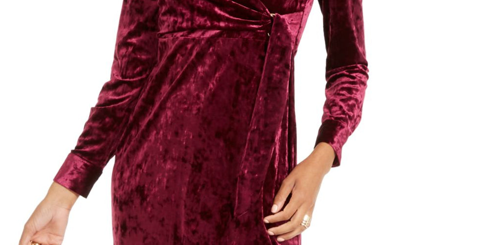 Thalia Sodi Women's Long Sleeve V Neck Above the Knee Wrap Dress Purple Size Large